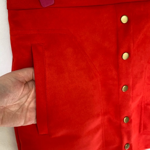 Meyeeka Women's Button Front Faux Sued Skirt - Picture 3 of 4